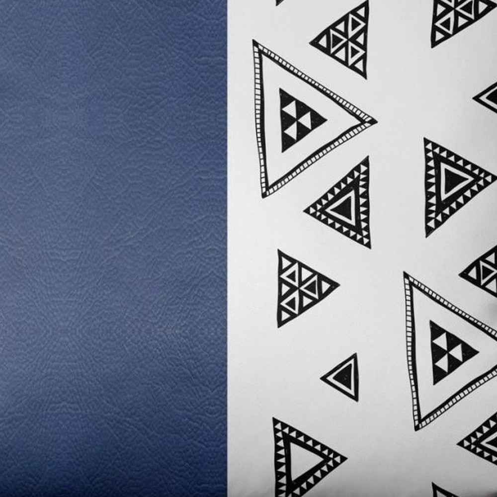 Navy Triangular Motifs Faux Leather Throw Pillow