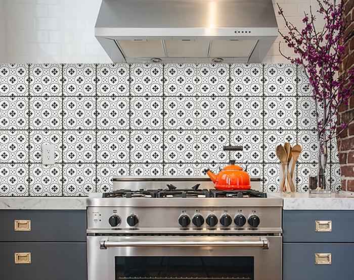 8" X 8" Black and White Rosa Peel and Stick Removable Tiles