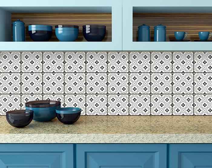 8" X 8" Black and White Rosa Peel and Stick Removable Tiles