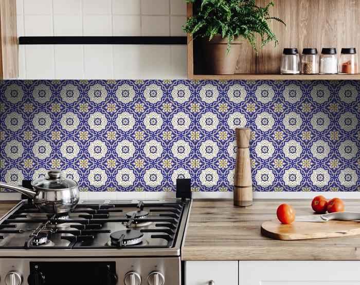 6" X 6" Blue White and Gold Mosaic Removable Tiles