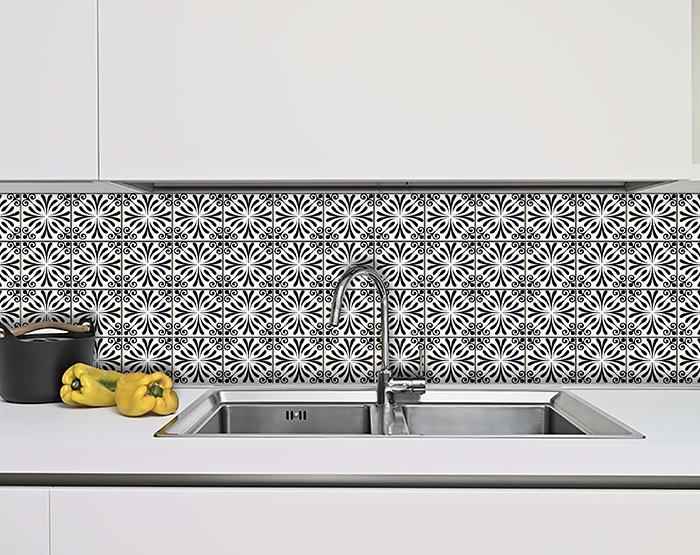 6" X 6" Black and White Flo Peel and Stick Removable Tiles