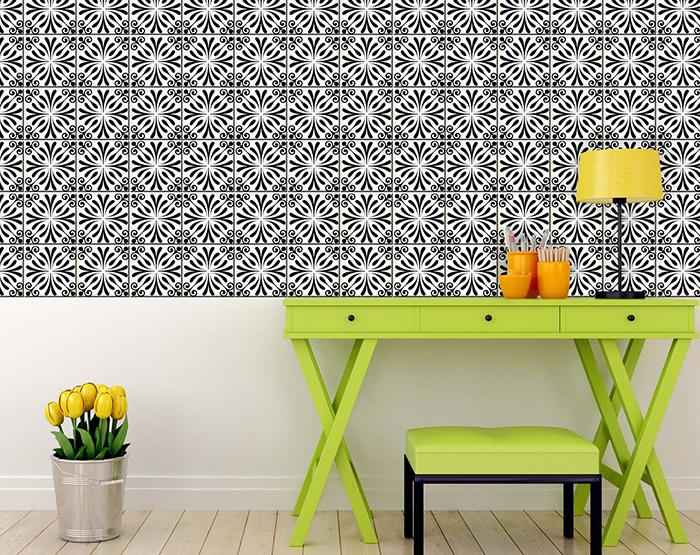 6" X 6" Black and White Flo Peel and Stick Removable Tiles