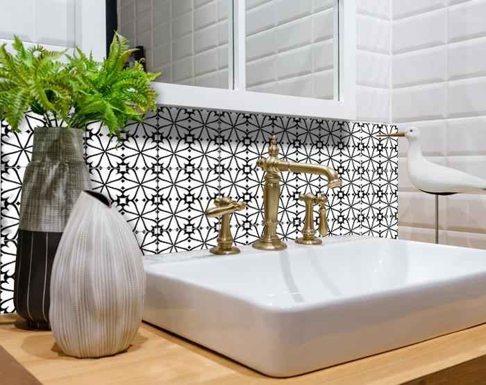 8" X 8" Black and White Clove Peel and Stick Removable Tiles