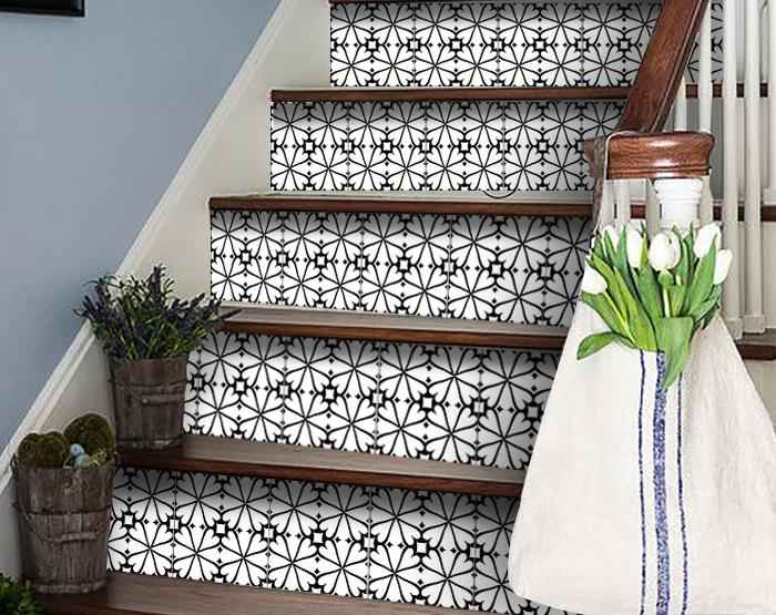 5" X 5" Black and White Clove Peel and Stick Removable Tiles