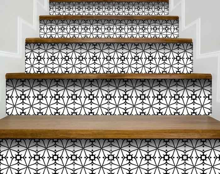 5" X 5" Black and White Clove Peel and Stick Removable Tiles