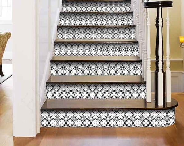 6" X 6" Black and White Quattra Peel and Stick Removable Tiles