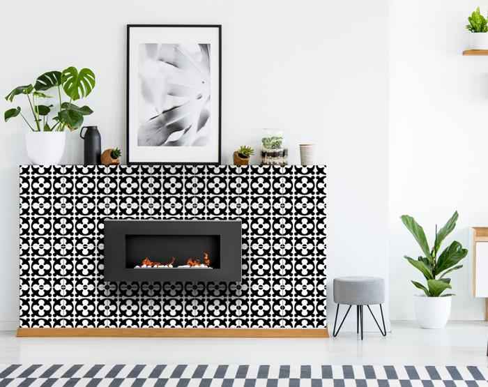 7" X 7" Black and White Medeci Peel and Stick Removable Tiles