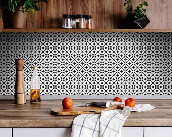 5" X 5" Black and White Pinna Peel and Stick Removable Tiles