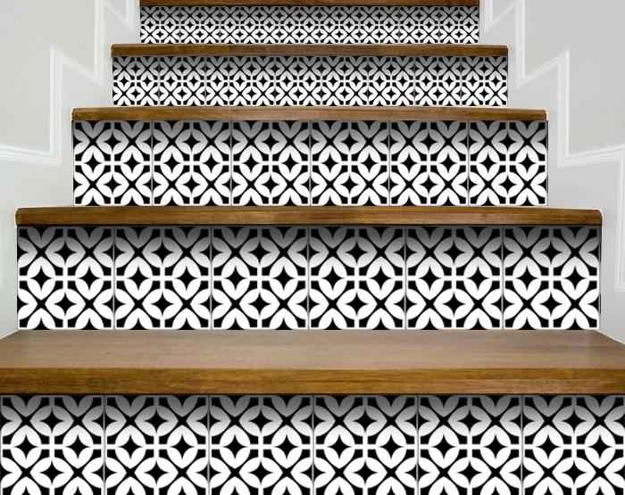 5" X 5" Black and White Pinna Peel and Stick Removable Tiles