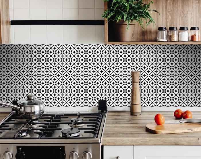 5" X 5" Black and White Pinna Peel and Stick Removable Tiles