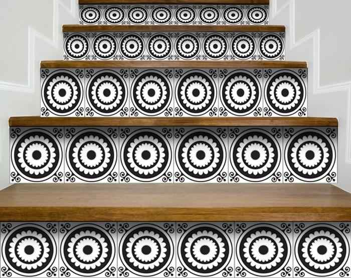 8" X 8" Black and White Posy Peel and Stick Removable Tiles