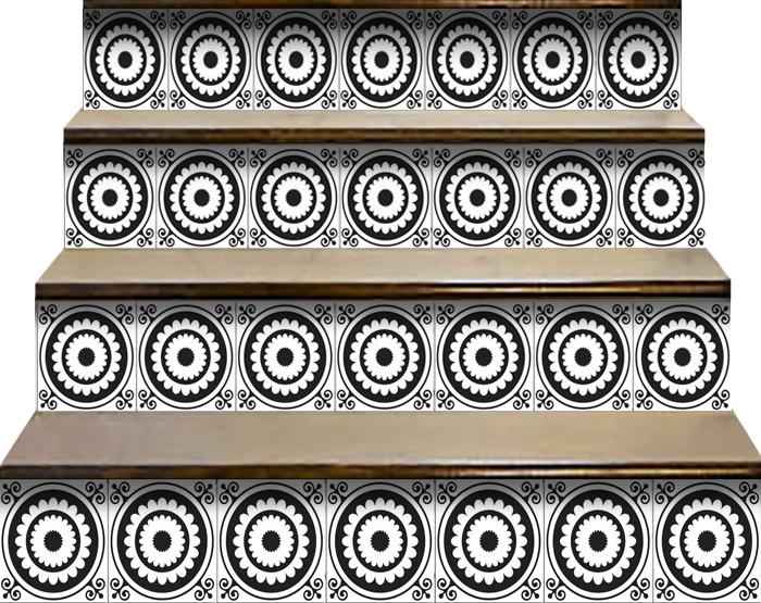 8" X 8" Black and White Posy Peel and Stick Removable Tiles