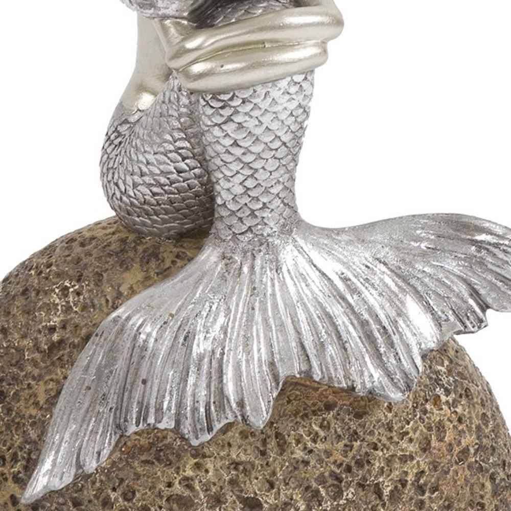 10" Brown and Silver Contemplative Mermaid Resin Tabletop Sculpture - Home & Garden