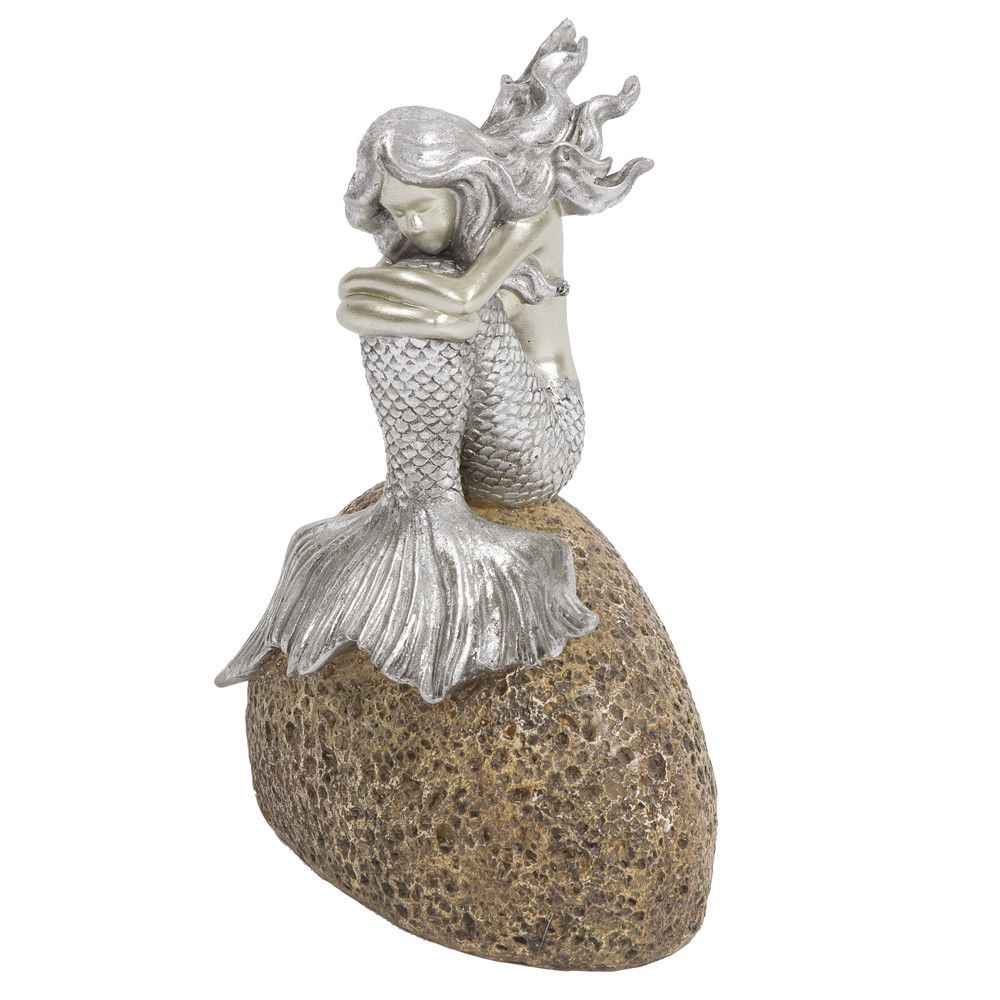 10" Brown and Silver Contemplative Mermaid Resin Tabletop Sculpture - Home & Garden
