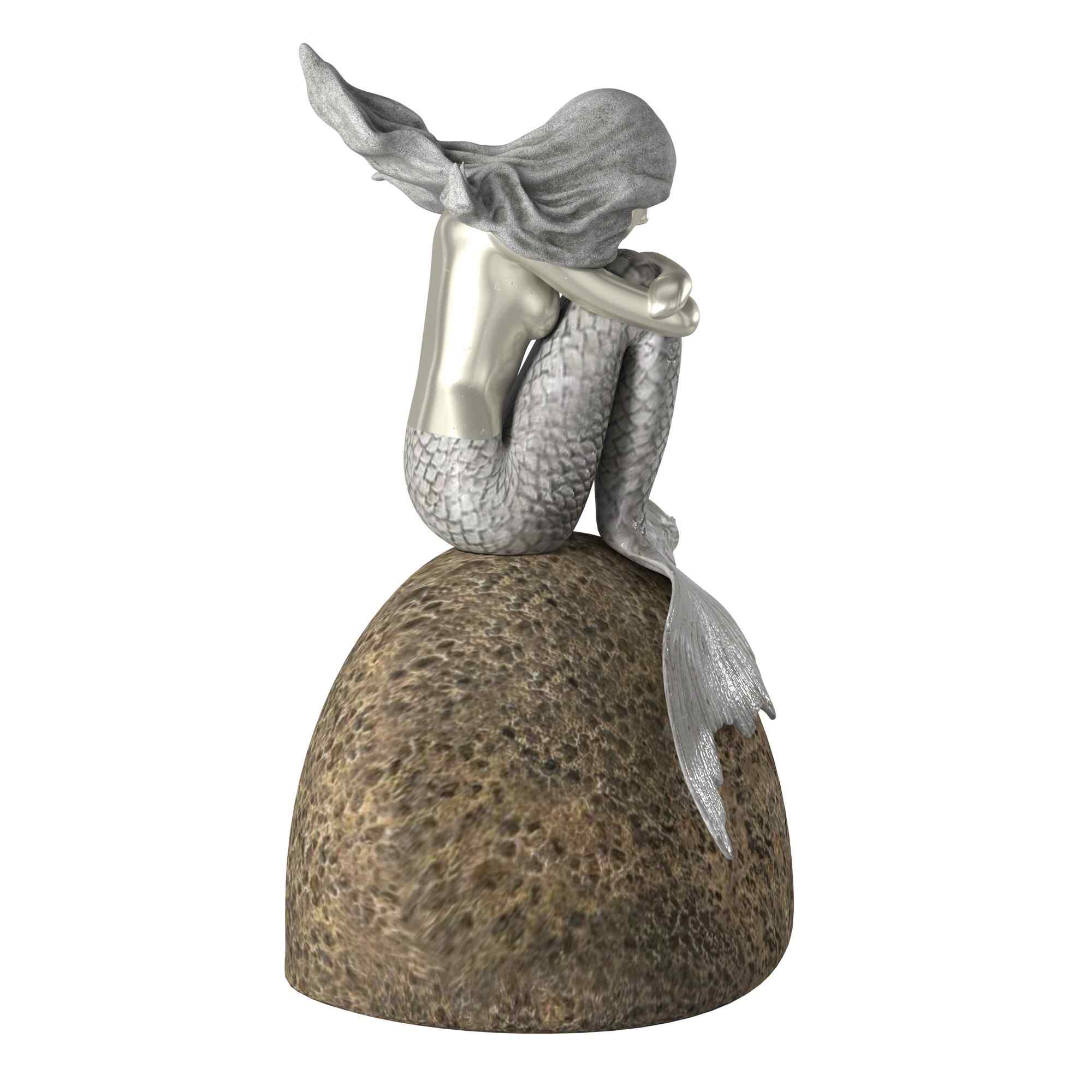 10" Brown and Silver Contemplative Mermaid Resin Tabletop Sculpture - Home & Garden