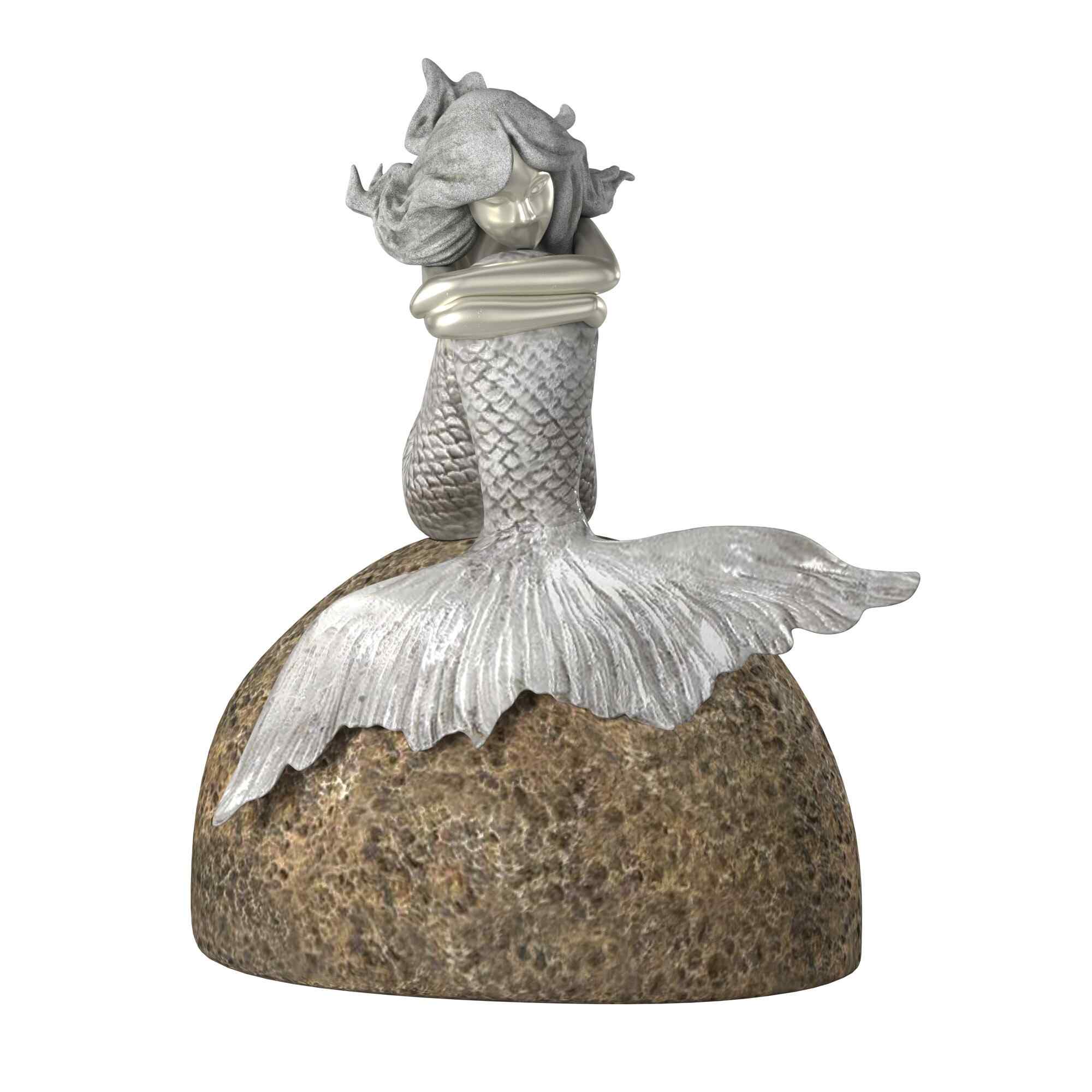 10" Brown and Silver Contemplative Mermaid Resin Tabletop Sculpture - Home & Garden