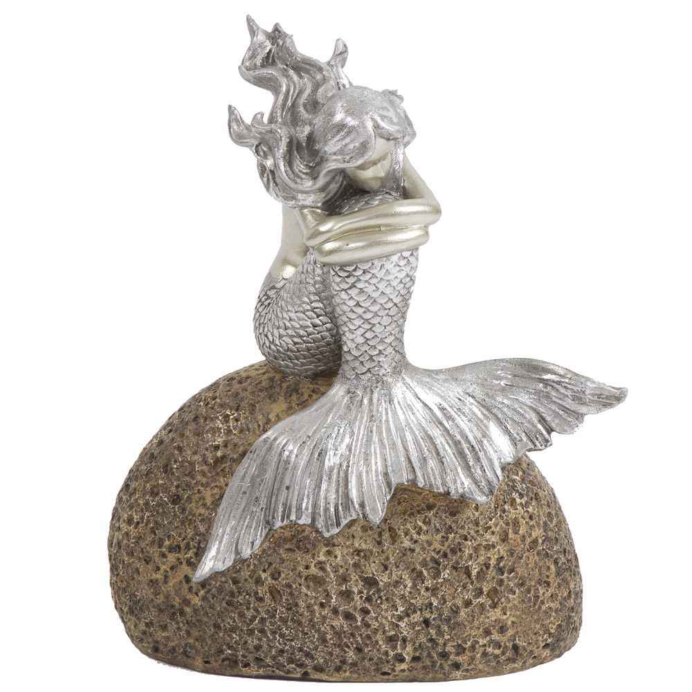 10" Brown and Silver Contemplative Mermaid Resin Tabletop Sculpture - Home & Garden