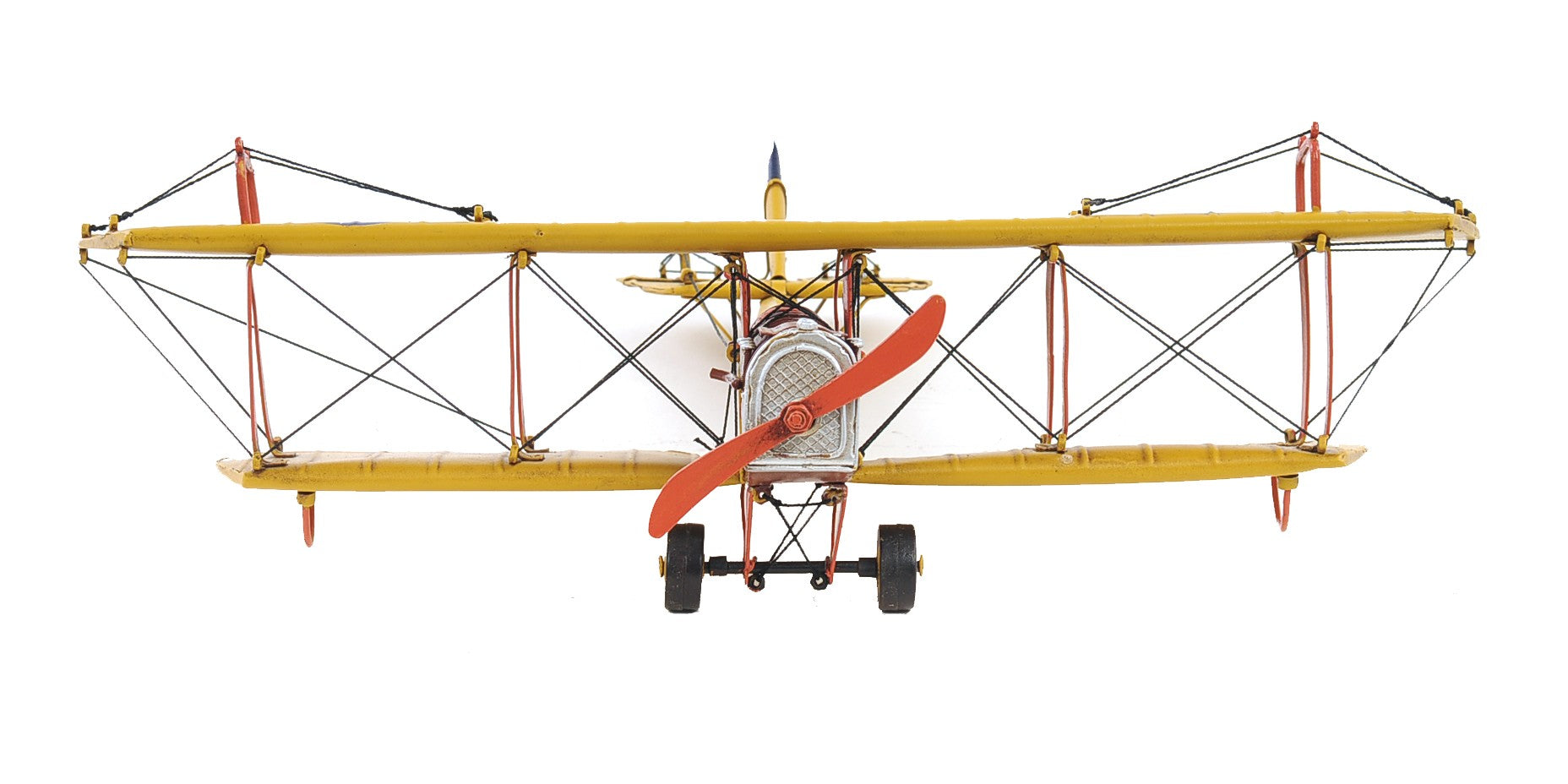 4" Yellow Metal Hand Painted Model Airplane Tabletop Sculpture - Home Decor