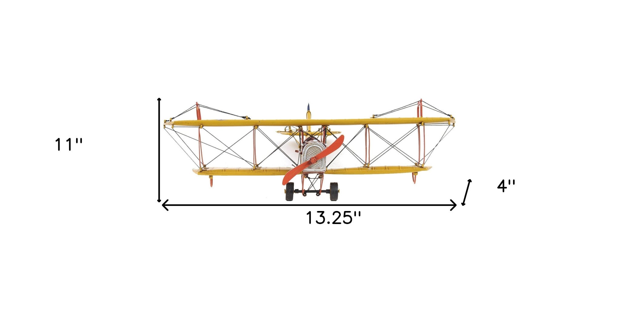 4" Yellow Metal Hand Painted Model Airplane Tabletop Sculpture - Home Decor