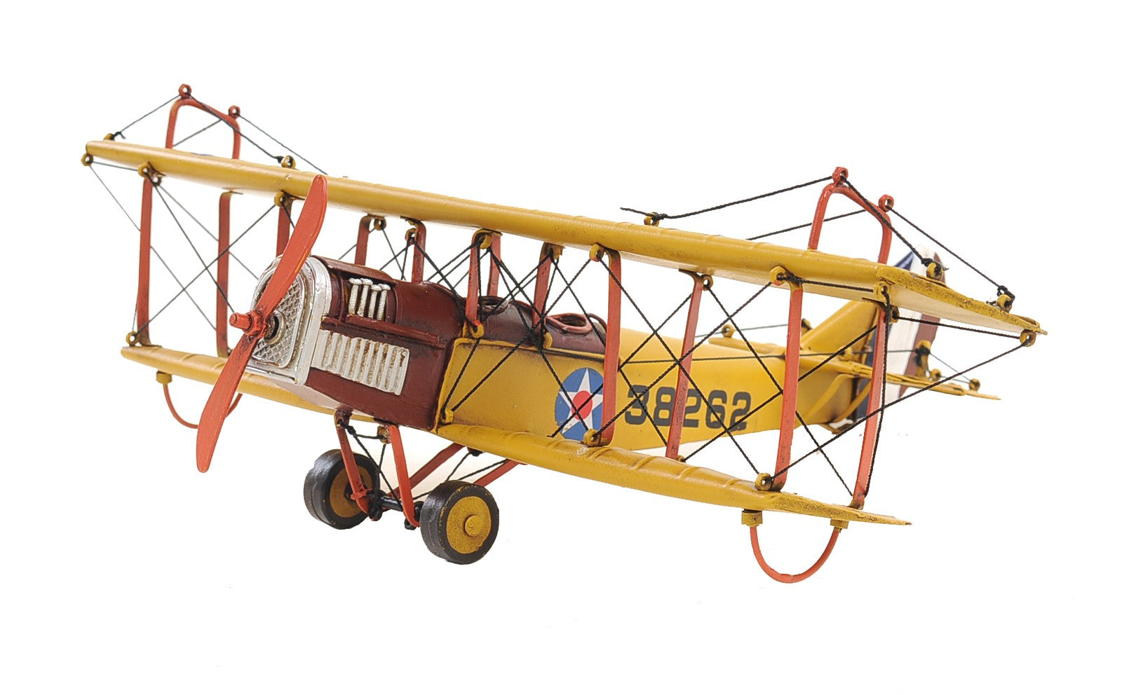4" Yellow Metal Hand Painted Model Airplane Tabletop Sculpture - Home Decor