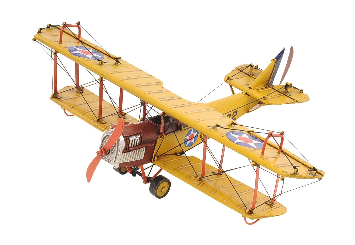 4" Yellow Metal Hand Painted Model Airplane Tabletop Sculpture - Home Decor