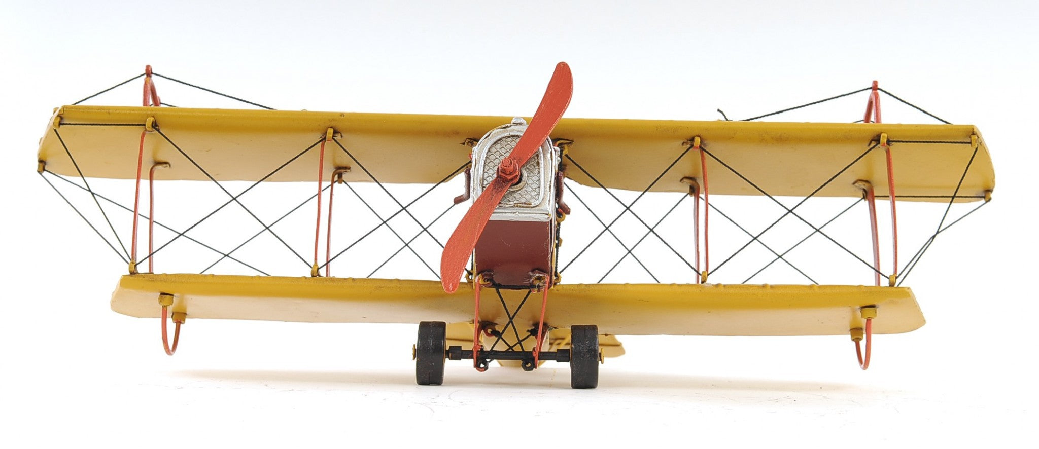 4" Yellow Metal Hand Painted Model Airplane Tabletop Sculpture - Home Decor