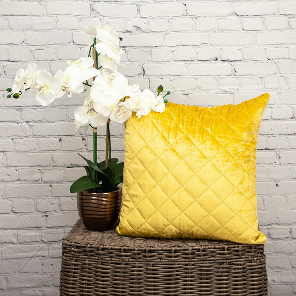 Tufted Diamond Yellow Ochre Transitional Square Pillow - Home Decor