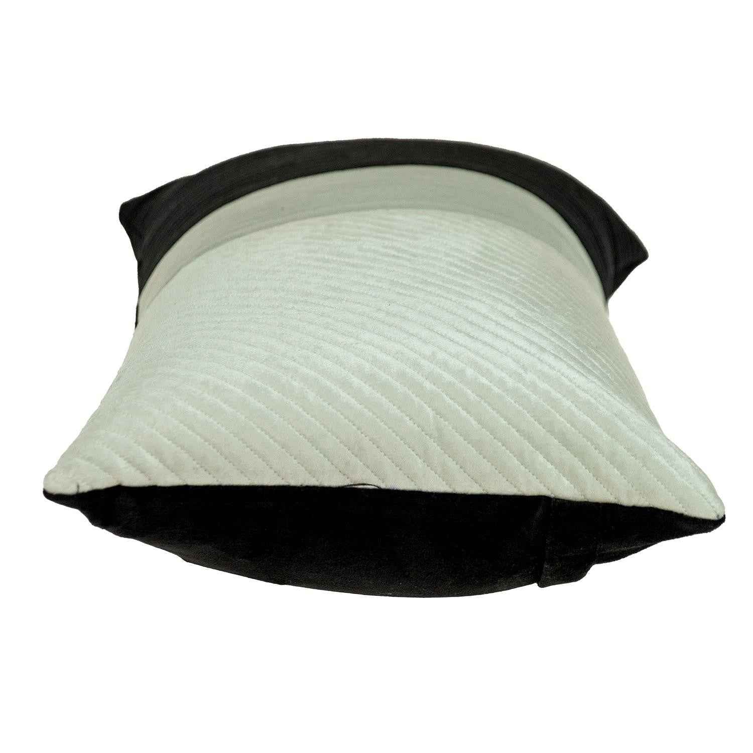 Black and White Quilted Color Block Velvet Lumbar Throw Pillow