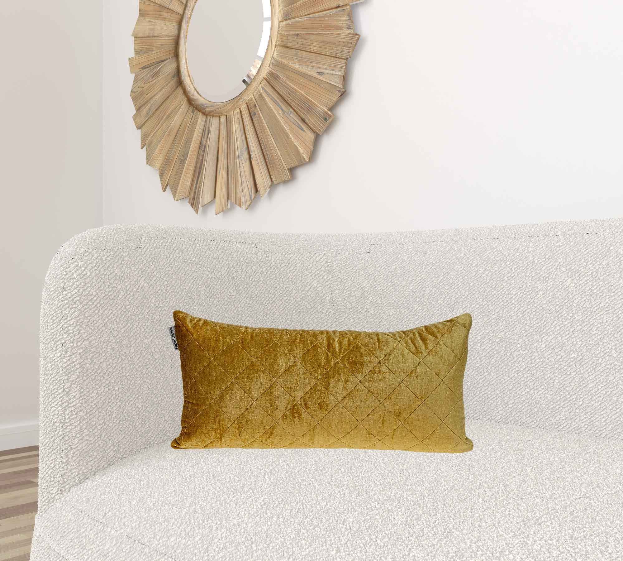 Tufted Diamond Yellow Ochre Transitional Lumbar Pillow