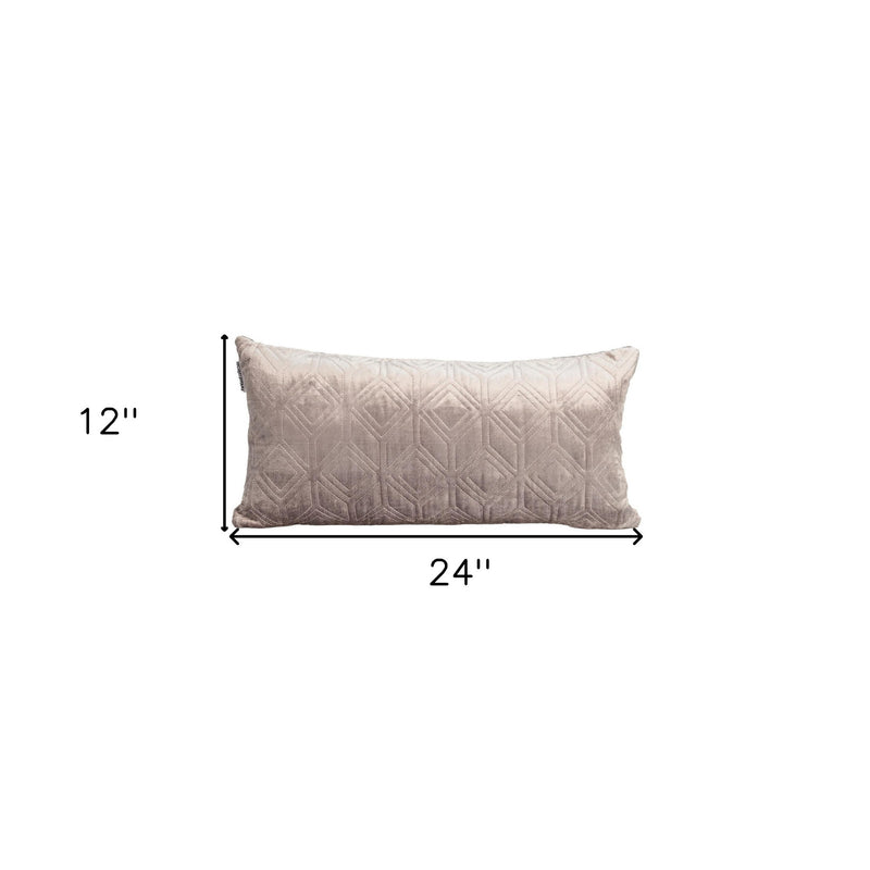 12" X 24" Taupe Lumbar Geometric Diamonds Cotton Blend Throw Pillow - Home Decor