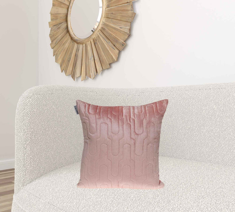 Geometric Lush Quilted Metallic Pink Throw Pillow