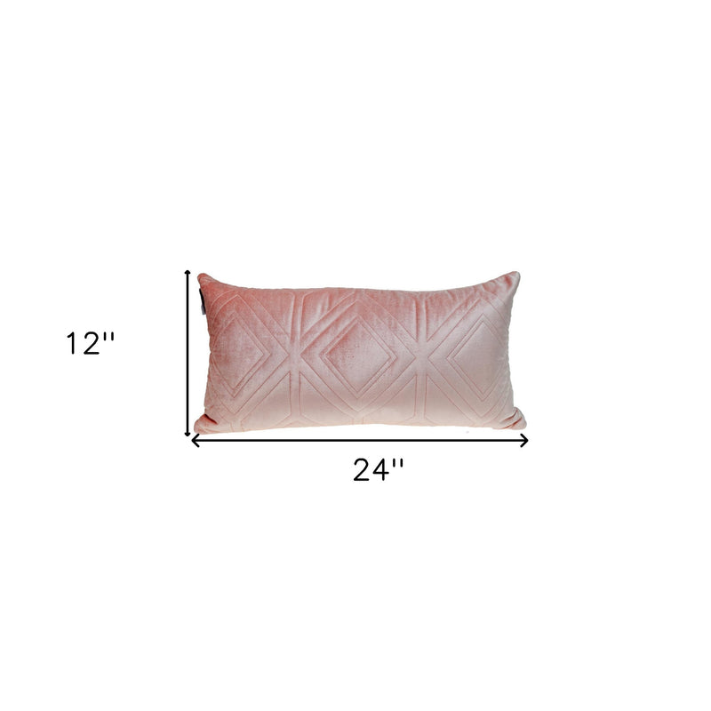 Pink Quilted Diamonds Velvet Solid Color Lumbar Pillow - Home Decor