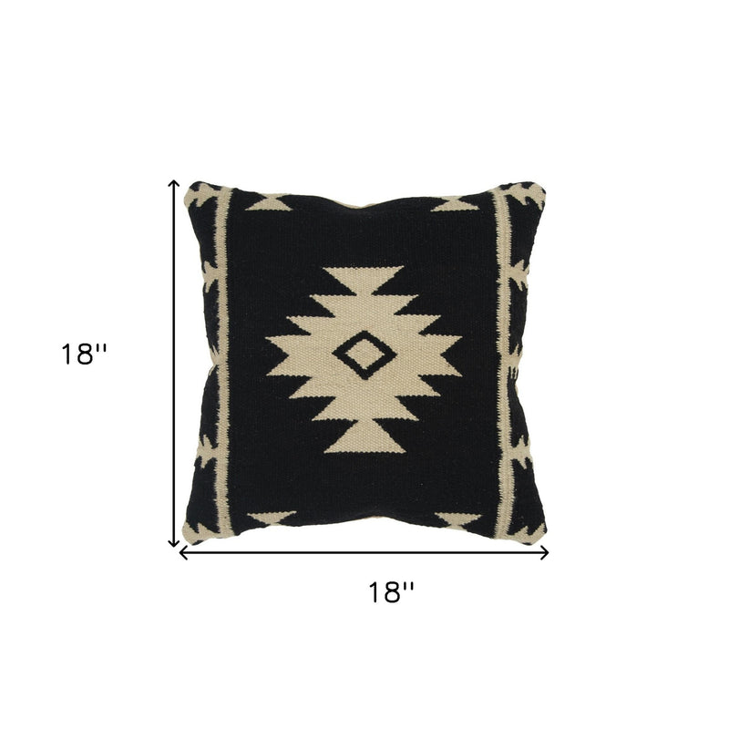 18" Black And Natural Southwestern Throw Pillow with Texture - Home Decor