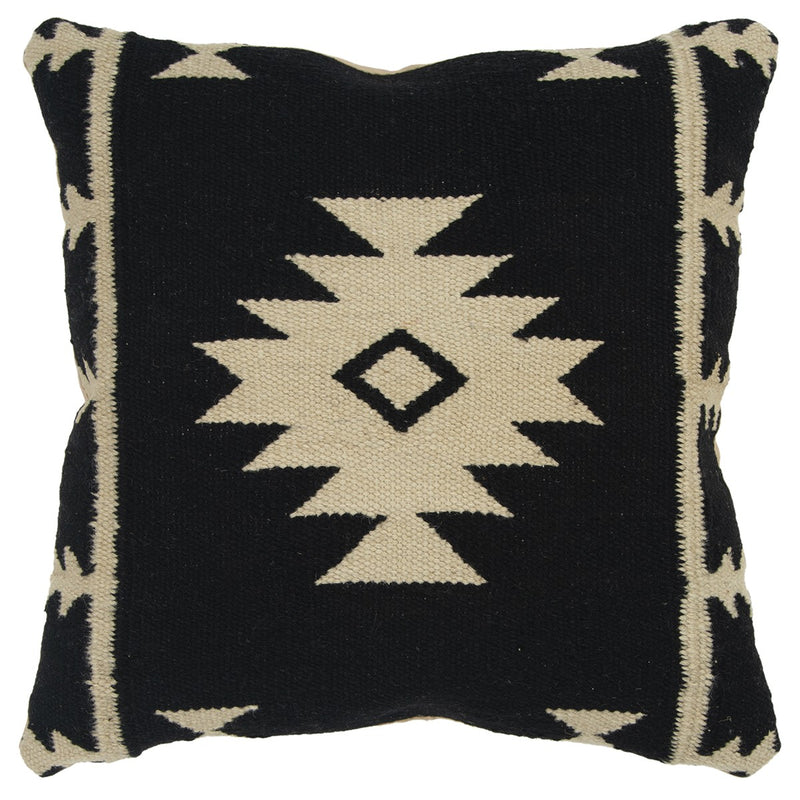18" Black And Natural Southwestern Throw Pillow with Texture - Home Decor