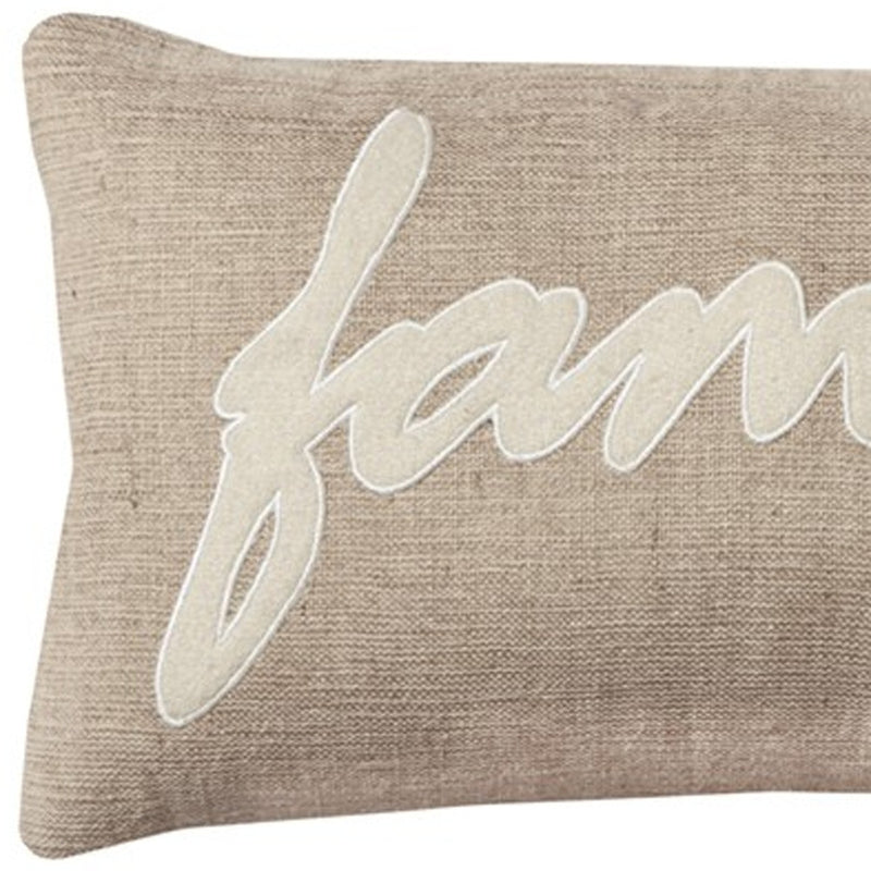 21" X 11" Tan Cotton Blend Zippered Pillow With Applique - Home Decor
