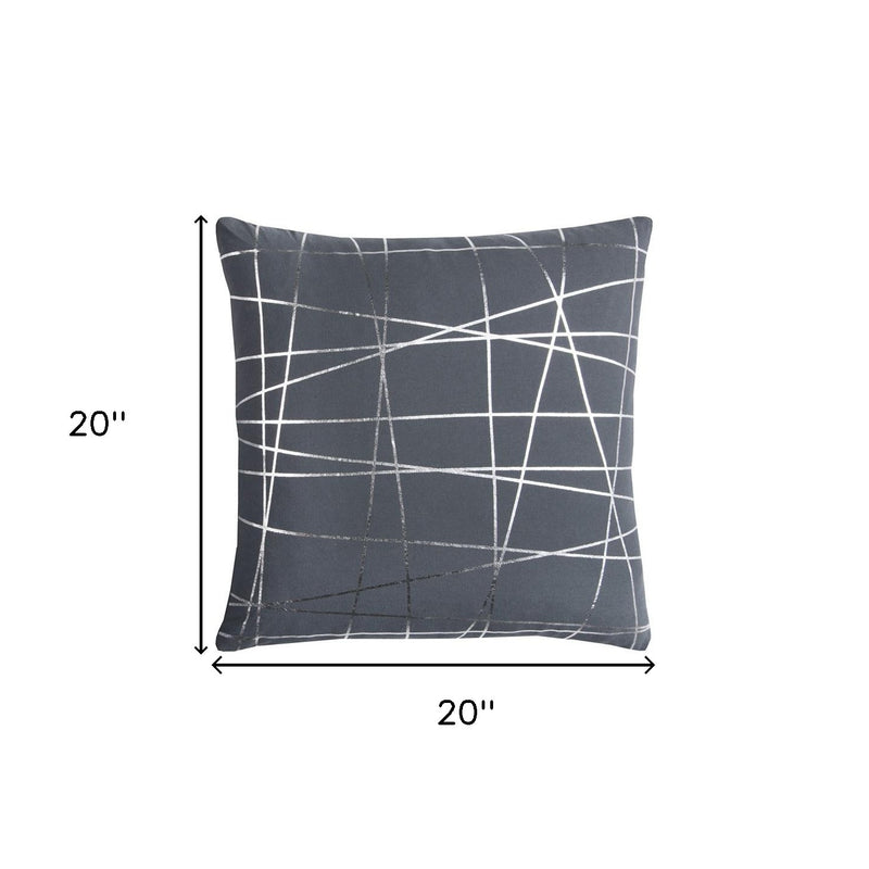 20" Gray and Silver Abstract Linework Cotton Throw Pillow - Home Decor
