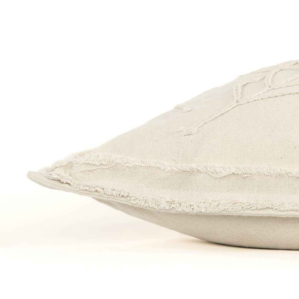 Beige Botanical Pattern Embroidered Lumbar Pillow