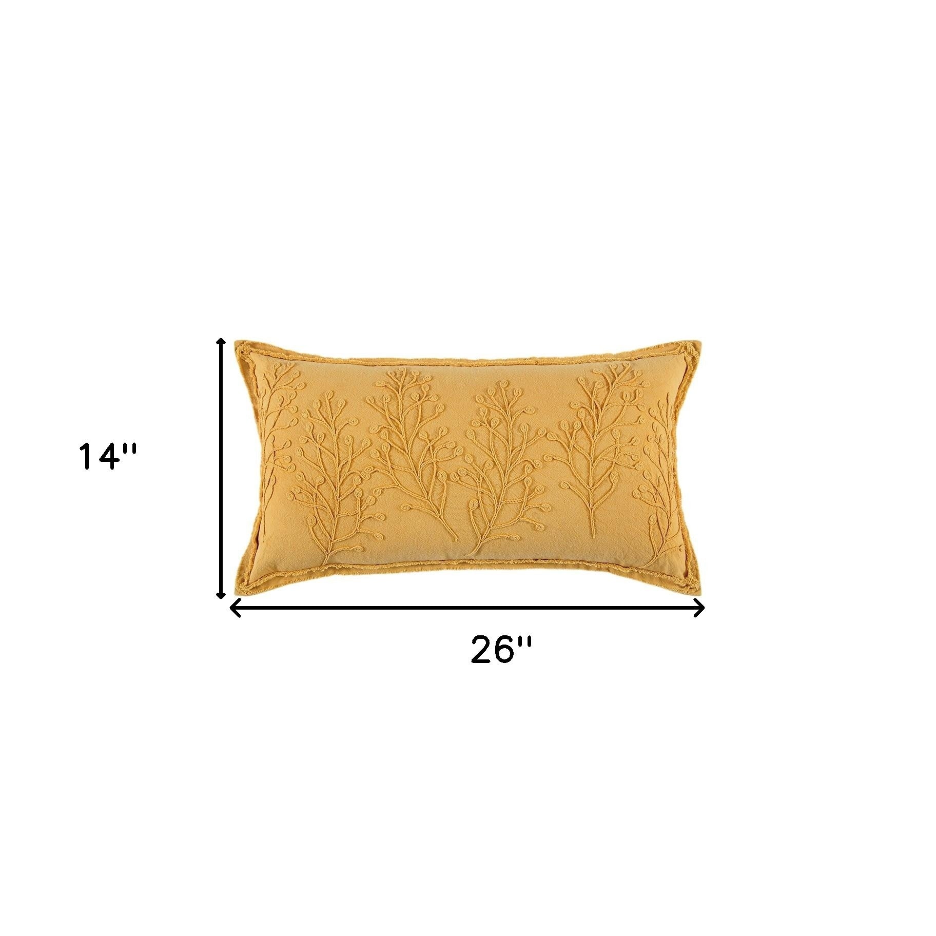 14" X 26" Yellow Botanical Throw Pillow With Embroidery - Home & Garden