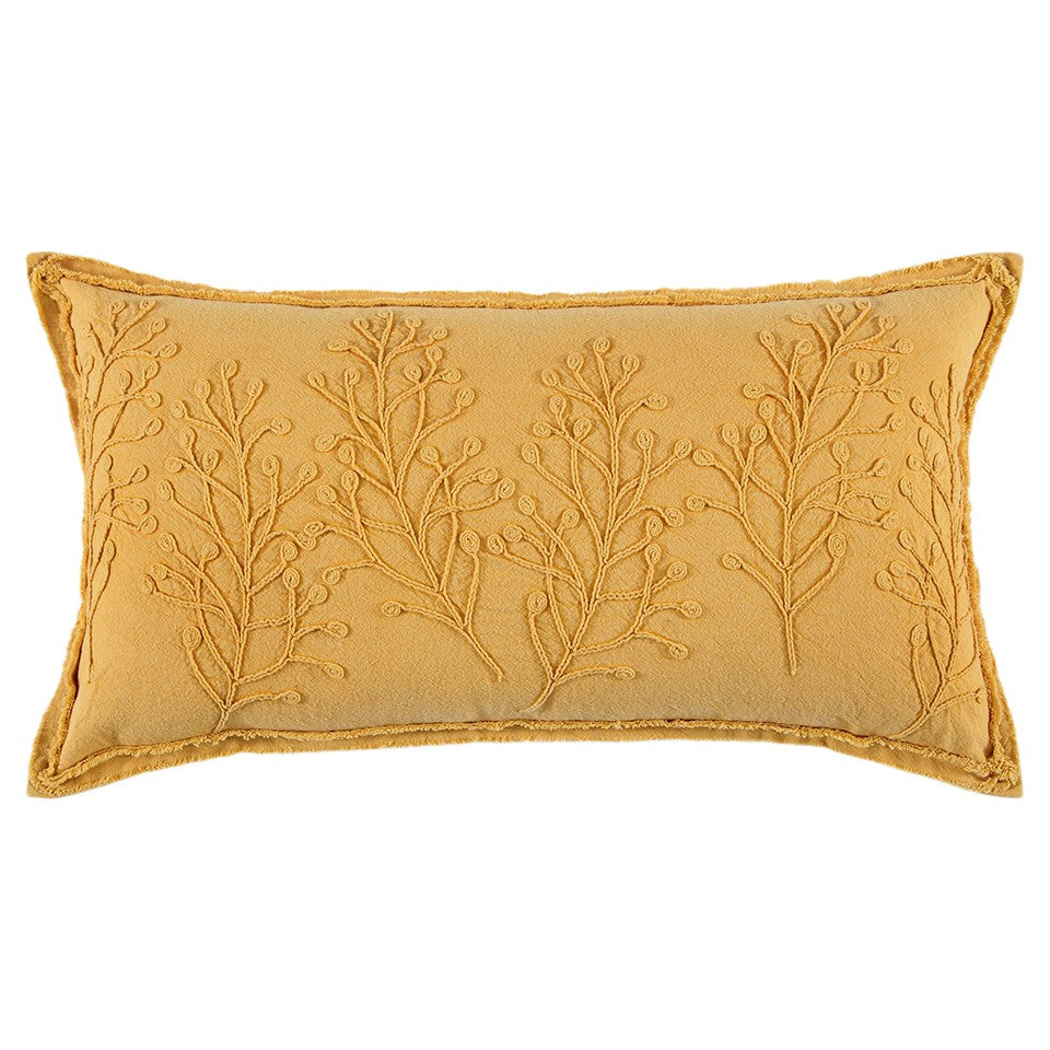 14" X 26" Yellow Botanical Throw Pillow With Embroidery - Home & Garden