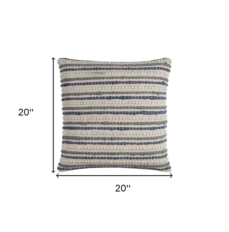 Blue Beige Nubby Texture Bands Throw Pillow - Home Decor