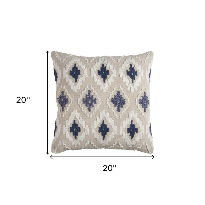 Navy Beige Classic Ikat Pattern Throw Pillow - Home Decor