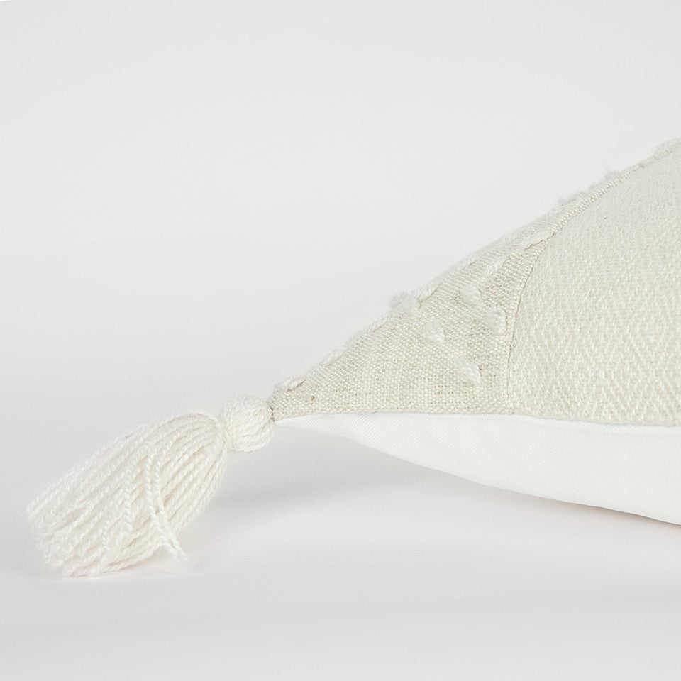 20" Ivory Herringbone Cotton Throw Pillow With Tassles - Home & Garden