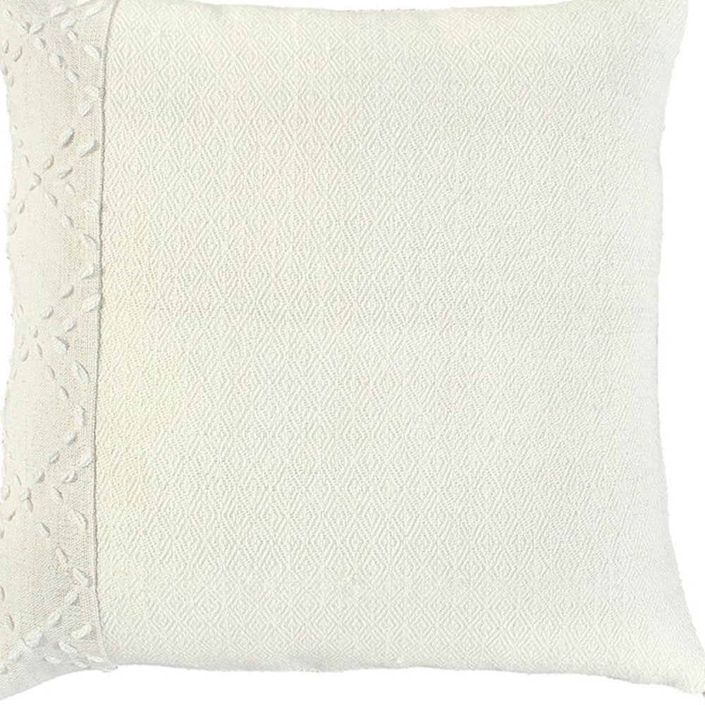 20" Ivory Herringbone Cotton Throw Pillow With Tassles - Home & Garden