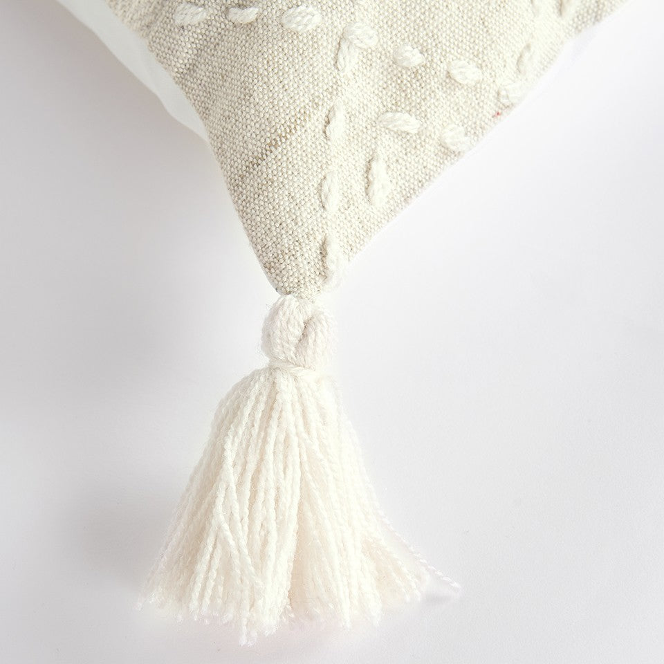 20" Ivory Herringbone Cotton Throw Pillow With Tassles - Home & Garden