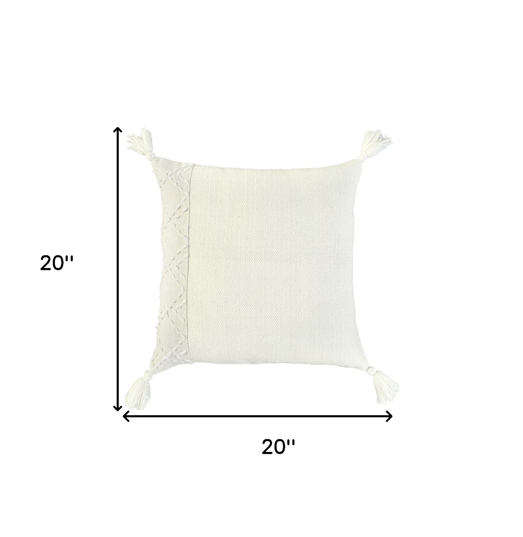 20" Ivory Herringbone Cotton Throw Pillow With Tassles - Home & Garden