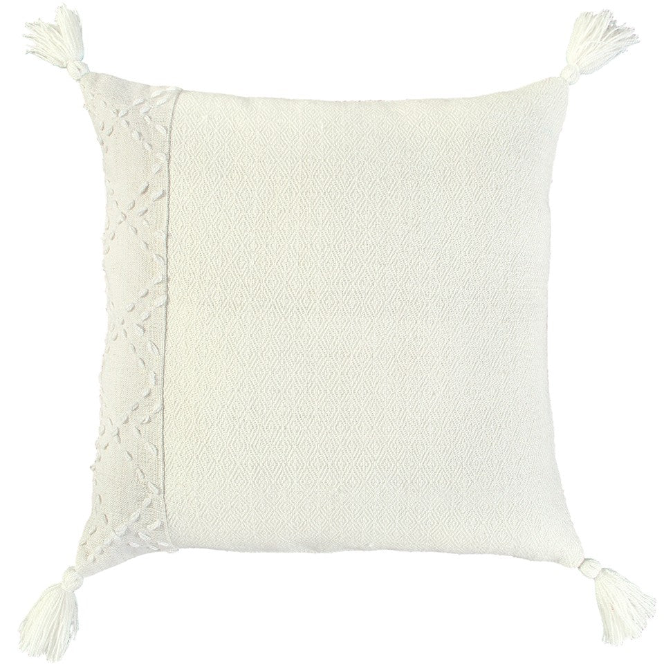 20" Ivory Herringbone Cotton Throw Pillow With Tassles - Home & Garden
