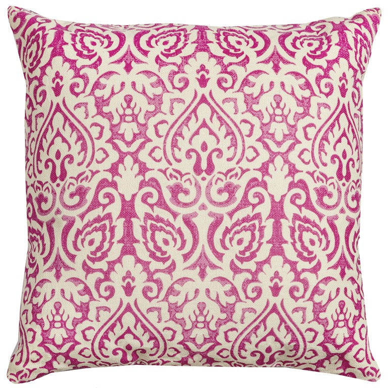 22" Pink and White Damask Cotton Throw Pillow - Home Decor