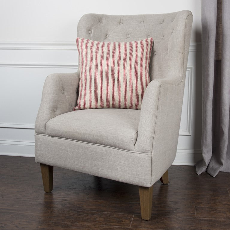 20" Red and Natural Ticking Stripe Cotton Throw Pillow - Home Decor