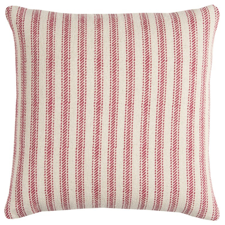 20" Red and Natural Ticking Stripe Cotton Throw Pillow - Home Decor