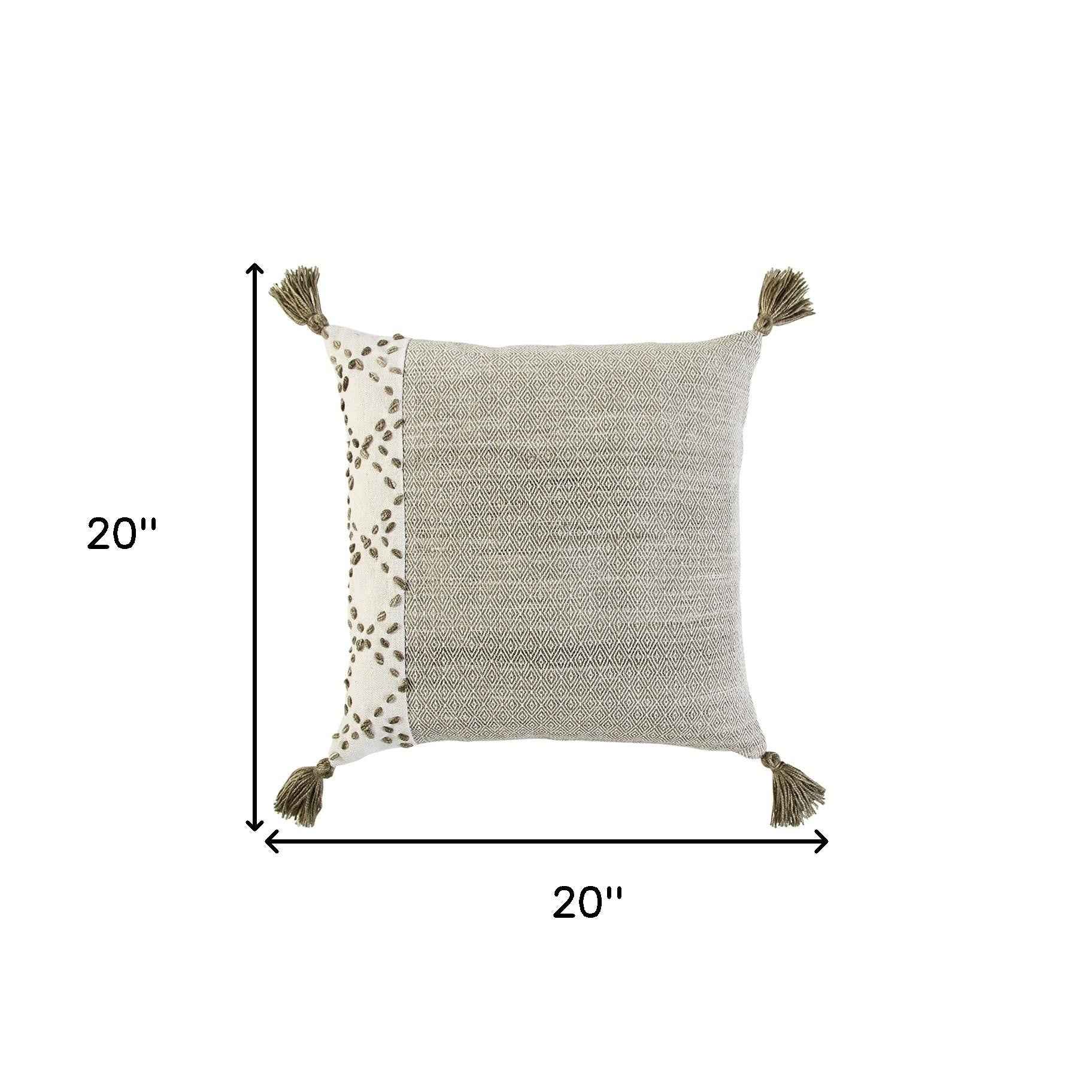 Ivory Taupe Accent Stitch Color Block Throw Pillow